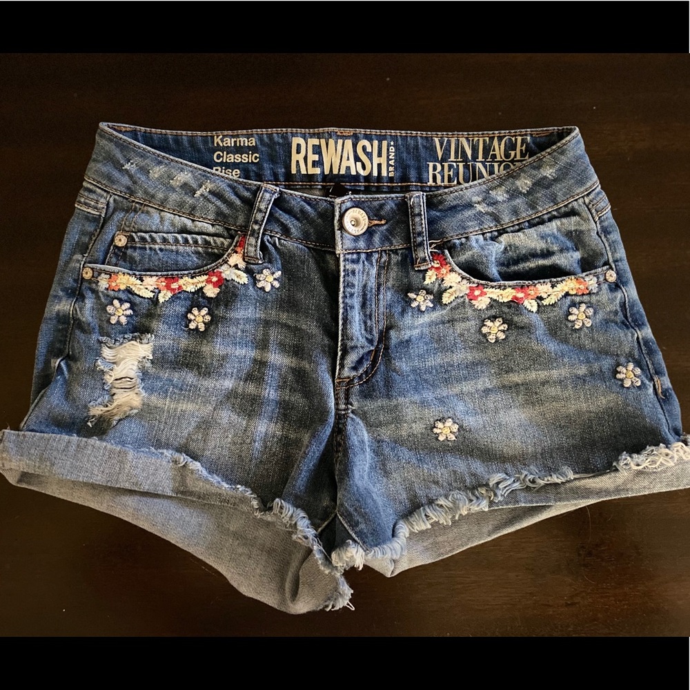 Embroidered jean shorts